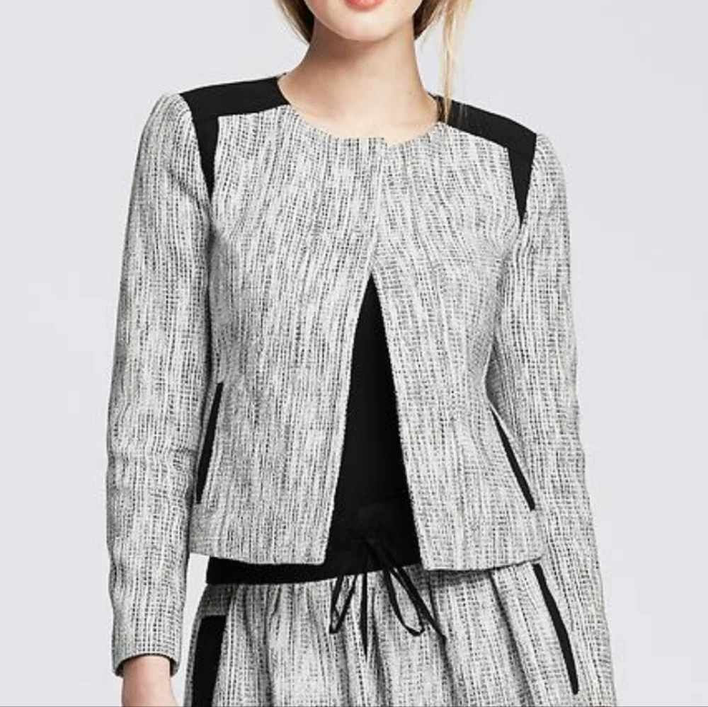 Banana Republic Framed Tweed Open Front Blazer Wool 6